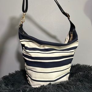 Navy and white stripe canvas purse.